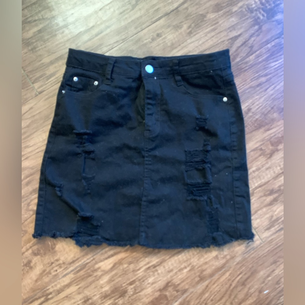 Black denim mini skirt